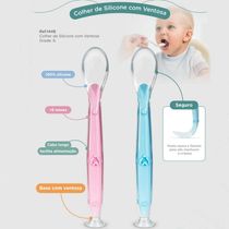 Colher de Silicone para Bebê 6m+ com Ventosa Treinamento Intrudução Alimentar Menino Azul