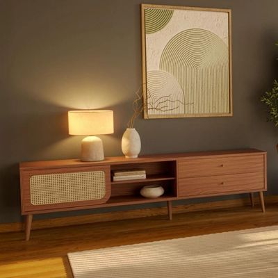 Rack para TV 220cm Até 60 Polegadas 2 Gavetas 1 Porta Curve Pinhão com Palha Dalla Costa