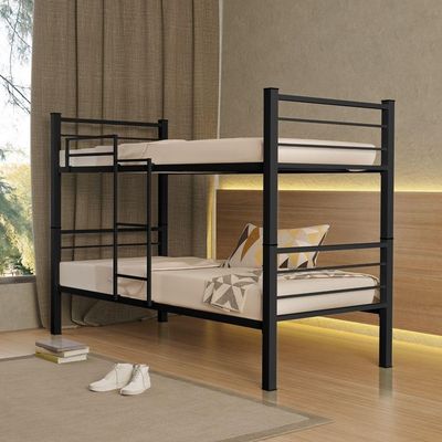 Beliche Solteiro Cristal com Grade de Proteção, Escada e 2 Colchões D23 em Aço Preto
