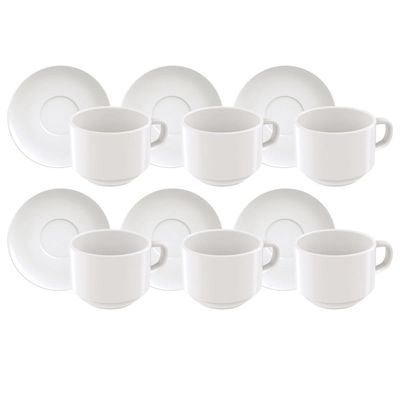 Kit 6 Xícaras de Chá com Pires Tramontina Paola em Porcelana 240 ml