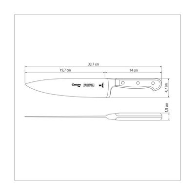 Faca Chef Tramontina Century com Lâmina em Aço Inox e Cabo de Policarbonato e Fibra de Vidro 8" 24011108