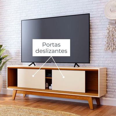 Estante Bancada Atlas 164cm TV 65 2 Portas Deslizantes MDP Madetec Bege