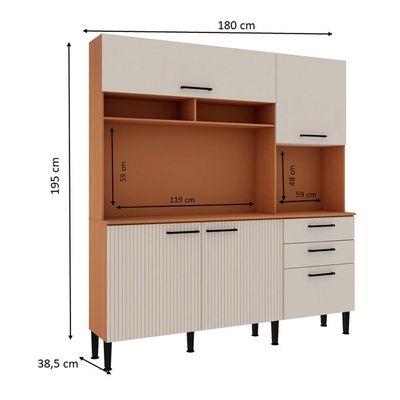 Cozinha Compacta Genialflex Lisboa 05 Portas para Forno e Micro-ondas Bege com Marrom