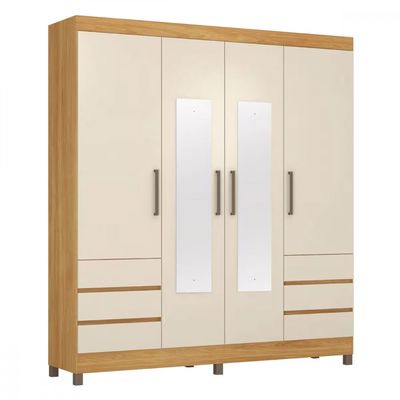 Guarda-Roupa Casal Mônaco Demóbile 4 Portas 6 Gavetas com Espelho e Pés PVC Cinamomo/Off White