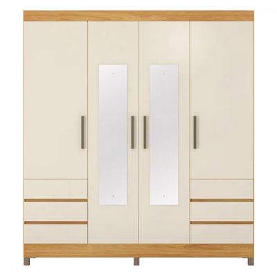 Guarda-Roupa Casal Mônaco Demóbile 4 Portas 6 Gavetas com Espelho e Pés PVC Cinamomo/Off White