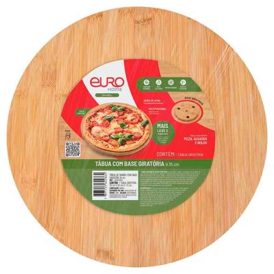 Tábua Bambu Natural com Base Giratória Redonda 35cm Euro Home Natural