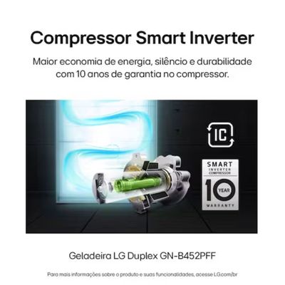 Geladeira LG Frost Free GN-B452PFF Duplex com Tecnologia Smart Inverter, Linear Cooling e DoorCooling Inox Look 461 litros Inox / 110V
