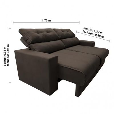 Sofá 3 Lugares Clean Retrátil Reclinável Cama InBox Café