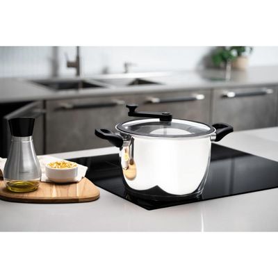 Pipoqueira Tramontina Allegra Aço Inox Indução 22cm 5,6 Litros Tampa de Vidro