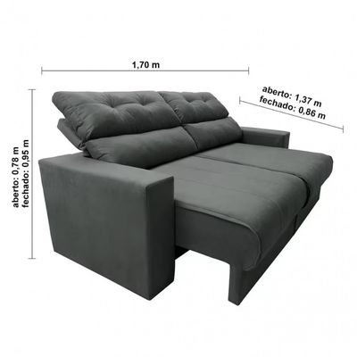 Sofá 3 Lugares Clean Retrátil Reclinável Cama InBox Cinza