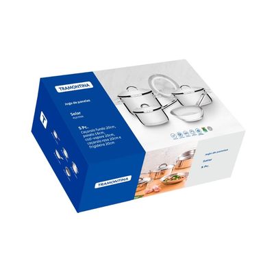Jogo de Panelas Tramontina Solar em Aço Inox com Fundo Triplo e Tampas de Inox 5 Peças