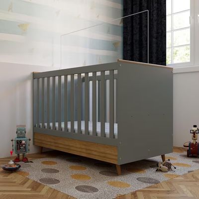 Conjunto Quarto Infantil Ternura Cômoda 5 Gavetas Berço 2 em 1 Guarda-Roupa 2 Portas Colchão Herval Espuma D18 Bartira Azul Wood