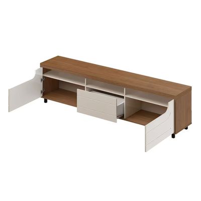 Rack Artely Mercury com 2 Portas e 1 Gaveta, 200 cm de Largura, Ideal para TV de até 75 Madeirado