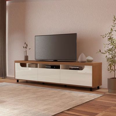 Rack Artely Mercury com 2 Portas e 1 Gaveta, 200 cm de Largura, Ideal para TV de até 75 Madeirado