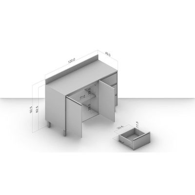 Balcão Politorno Koya 120cm 2 Portas 3 Gavetas 1 Prateleira Creme