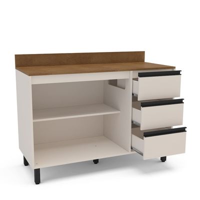 Balcão Politorno Koya 120cm 2 Portas 3 Gavetas 1 Prateleira Creme