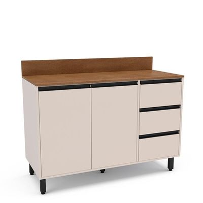 Balcão Politorno Koya 120cm 2 Portas 3 Gavetas 1 Prateleira Creme