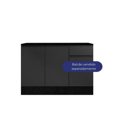 Tampo para Balcão Etna 120cm 27mm em MDP Pintura UV Lacca Poliman Preto