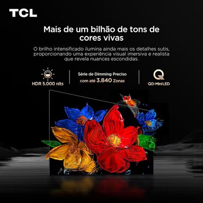 Smart TV TCL 98 4K Neo Mini LED 98C8K 144Hz Google TV Zero Border Preto / Bivolt