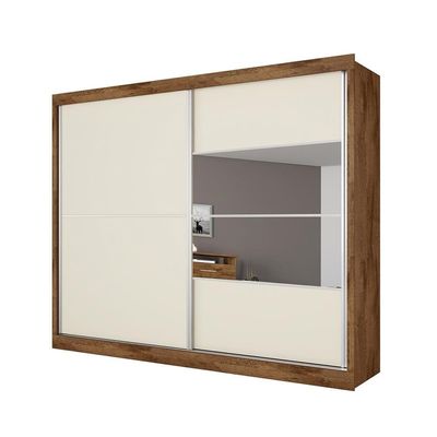 Guarda-Roupa Casal Móveis Europa Londres Flex com Espelho, 2 Portas de Correr e 4 Gavetas Brauna e Off white
