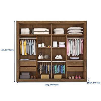 Guarda-Roupa Casal Móveis Europa Londres Flex com Espelho, 2 Portas de Correr e 4 Gavetas Brauna e Off white