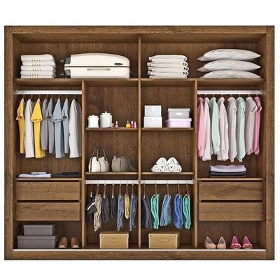 Guarda-Roupa Casal Móveis Europa Londres Flex com Espelho, 2 Portas de Correr e 4 Gavetas Brauna e Off white