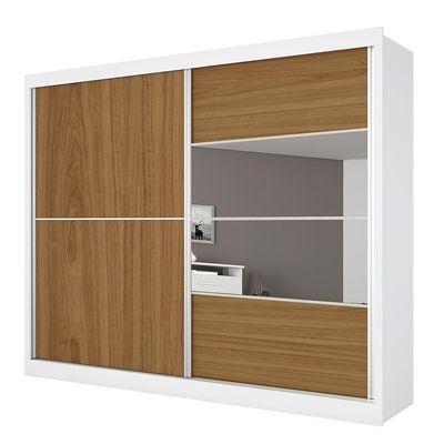 Guarda-Roupa Casal Móveis Europa Londres Flex com Espelho, 2 Portas de Correr e 4 Gavetas Branco com Caramelo