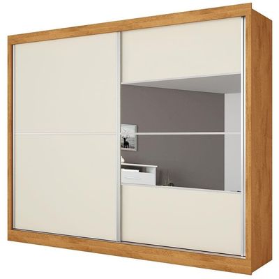 Guarda-Roupa Casal Móveis Europa Londres Flex com Espelho, 2 Portas de Correr e 4 Gavetas Peroba/Off White