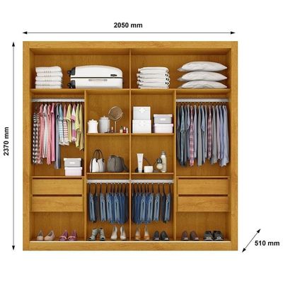 Guarda-Roupa Casal Móveis Europa Londres Flex com Espelho, 2 Portas de Correr e 4 Gavetas Peroba/Off White