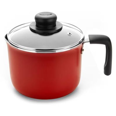 Leiteira Multiflon Gourmet 14cm Com Tampa de Vidro 1,6L Vermelho