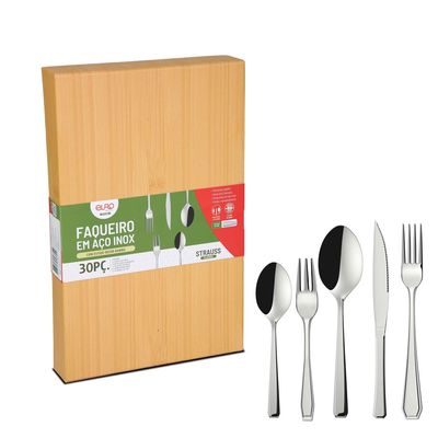 Faqueiro Classic FQM30C 30 Peças Aço Inox Cabo Decorado Serve 6 Pessoas Euro Home Inox