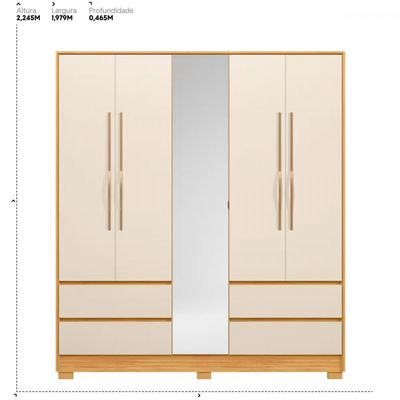 Guarda-Roupa 5 Portas Demóbile Turin Cinamomo/Off-White com Espelho Cinamomo/Off White