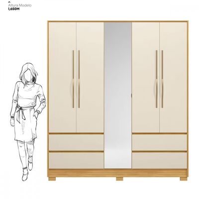 Guarda-Roupa 5 Portas Demóbile Turin Cinamomo/Off-White com Espelho Cinamomo/Off White