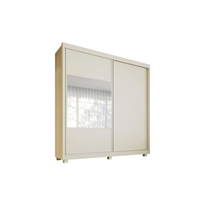 Guarda-Roupa Solteiro Lumi 2 Portas de Correr com Espelho 3 Gavetas Móveis Europa Off White/Peroba