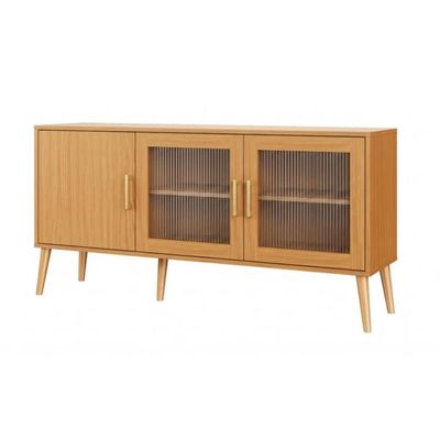 Rack Madrid 160cm 2 Portas Vidro Canelado Carvalho Rosé Dalla Costa