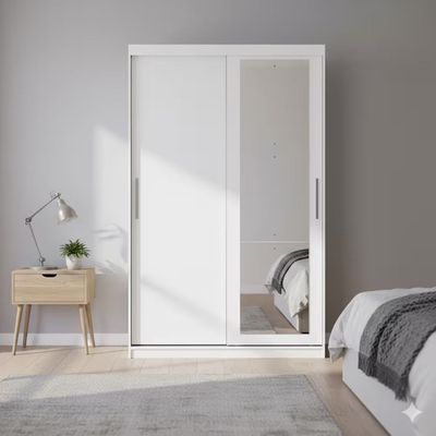 Guarda-Roupa Solteiro Paris 2 Portas de Correr com Espelho 2 Gavetas Internas MDP 134,4cm Bartira Branco