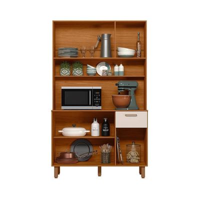 Cozinha Compacta New Livia 6 Portas 1 Gaveta 110cm Poliman Freijó Ripado e Off White