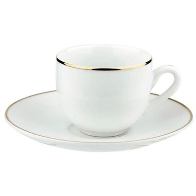 Jogo 12 Xícaras Chá Café 220ml com Pires Porcelana Legacy Gold LHermitage Branco Fio de Ouro