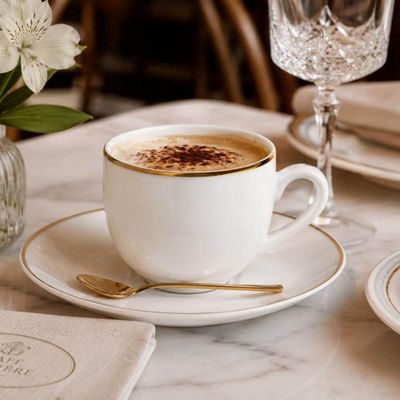 Jogo 12 Xícaras Chá Café 220ml com Pires Porcelana Legacy Gold LHermitage Branco Fio de Ouro