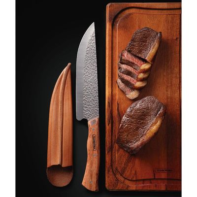 Faca para Carne Tramontina Nômade Aço Inox Cabo Madeira com Bainha de Couro 8"