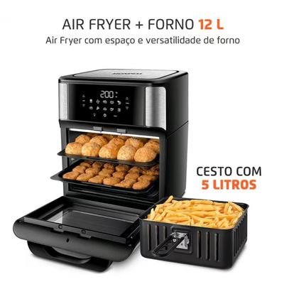Fritadeira Elétrica Sem Óleo Air Fryer Oven 2 em 1 Mondial AFON-12L-BI 12L Digital Preto com Inox / 220V