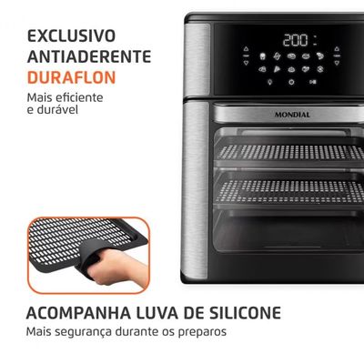 Fritadeira Elétrica Sem Óleo Air Fryer Oven 2 em 1 Mondial AFON-12L-BI 12L Digital Preto com Inox / 220V