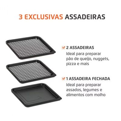 Fritadeira Elétrica Sem Óleo Air Fryer Oven 2 em 1 Mondial AFON-12L-BI 12L Digital Preto com Inox / 220V