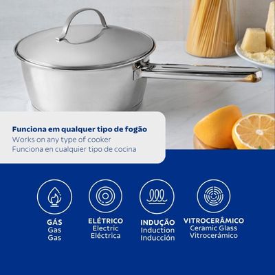 Panela Tramontina Allegra em Aço Inox com Fundo Triplo 20 cm 2,2 L