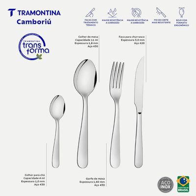 Faqueiro Tramontina Camboriú Aço Inox com Facas para Churrasco 24 Peças