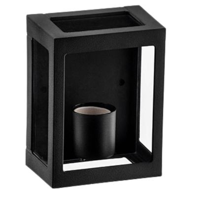 Arandela Luminária Quadrada Lente Transparente Preto Parede Muro E27 Dital