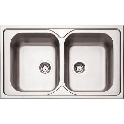 Cuba de Sobrepor Tramontina Marea 2C 34 em Aço Inox Acetinado e Válvula 86 x 50 cm com 2 Cubas