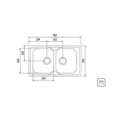Cuba de Sobrepor Tramontina Marea 2C 34 em Aço Inox Acetinado e Válvula 86 x 50 cm com 2 Cubas