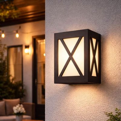 Luminária Arandela Grade X Termoplástico Lente Leitosa Marrom Onix E27 Dital