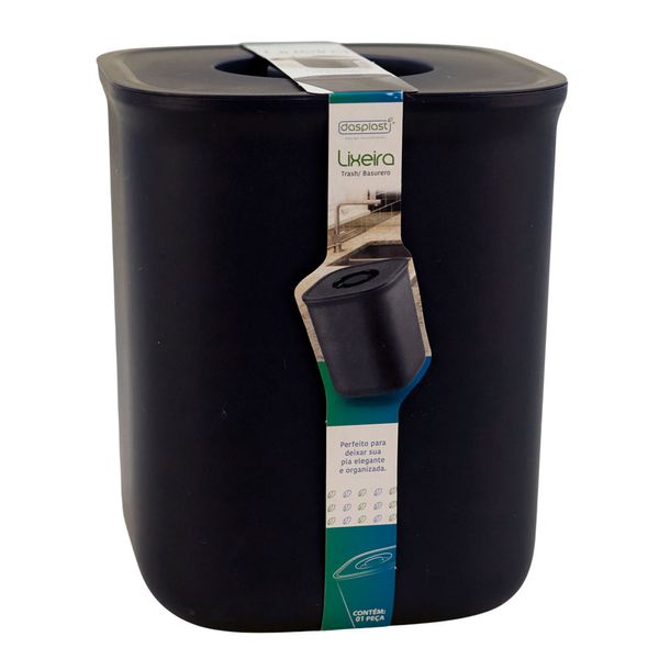 Lixeira de Plástico para Pia Dasplast com Tampa Preta 4L